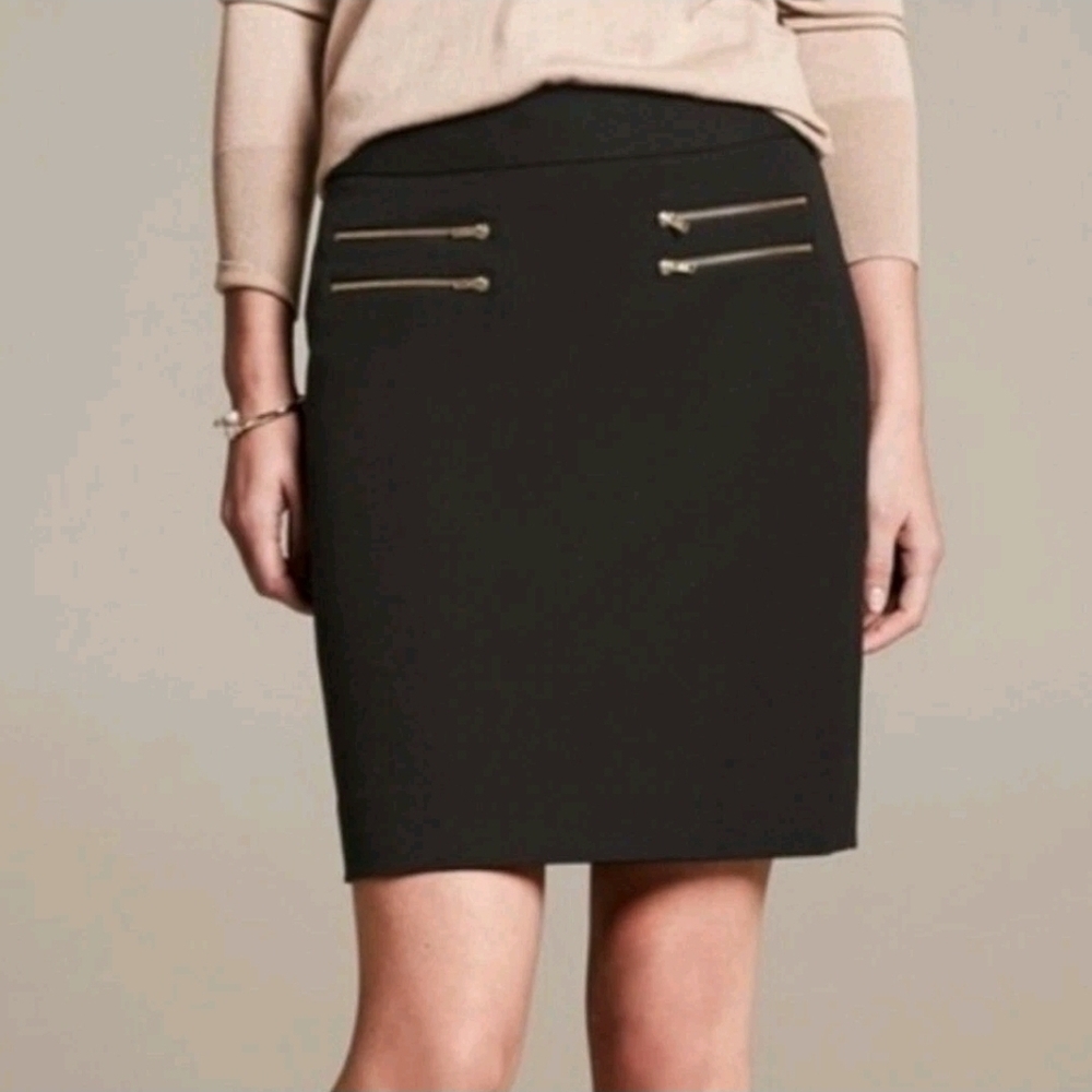 Banana Republic Black Pencil Skirt with Gold Zipper Accents